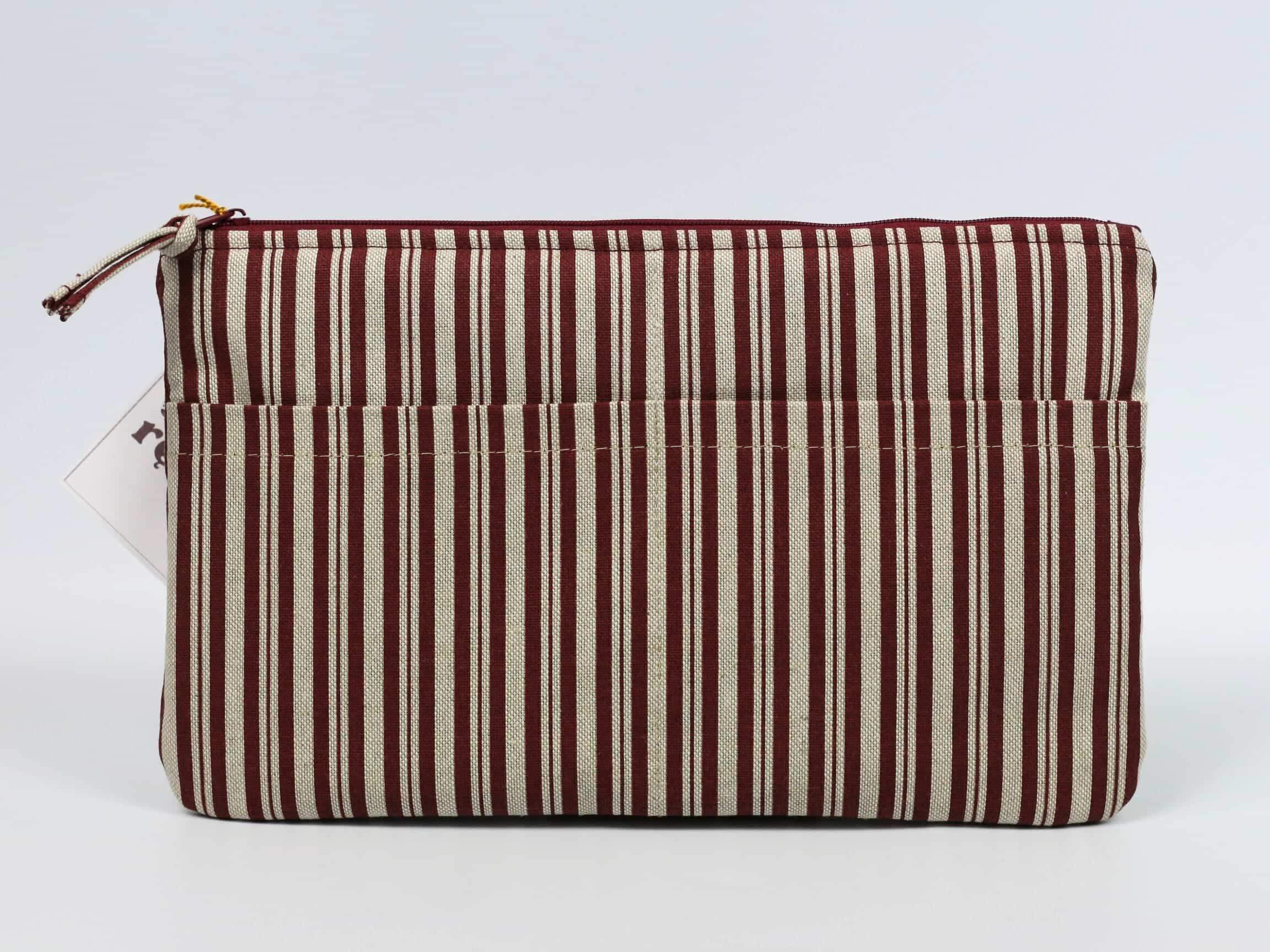 Kosmetyczka płaska - beżowa w bordowe paski