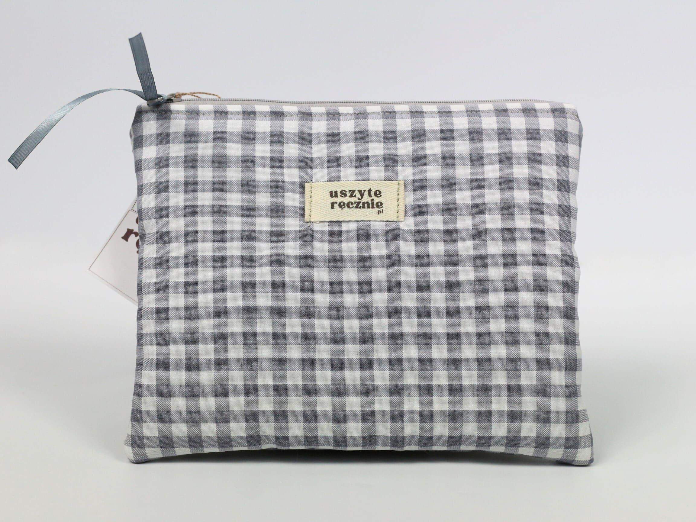 Kosmetyczka płaska - szara kratka vichy / case na czytnik e-book