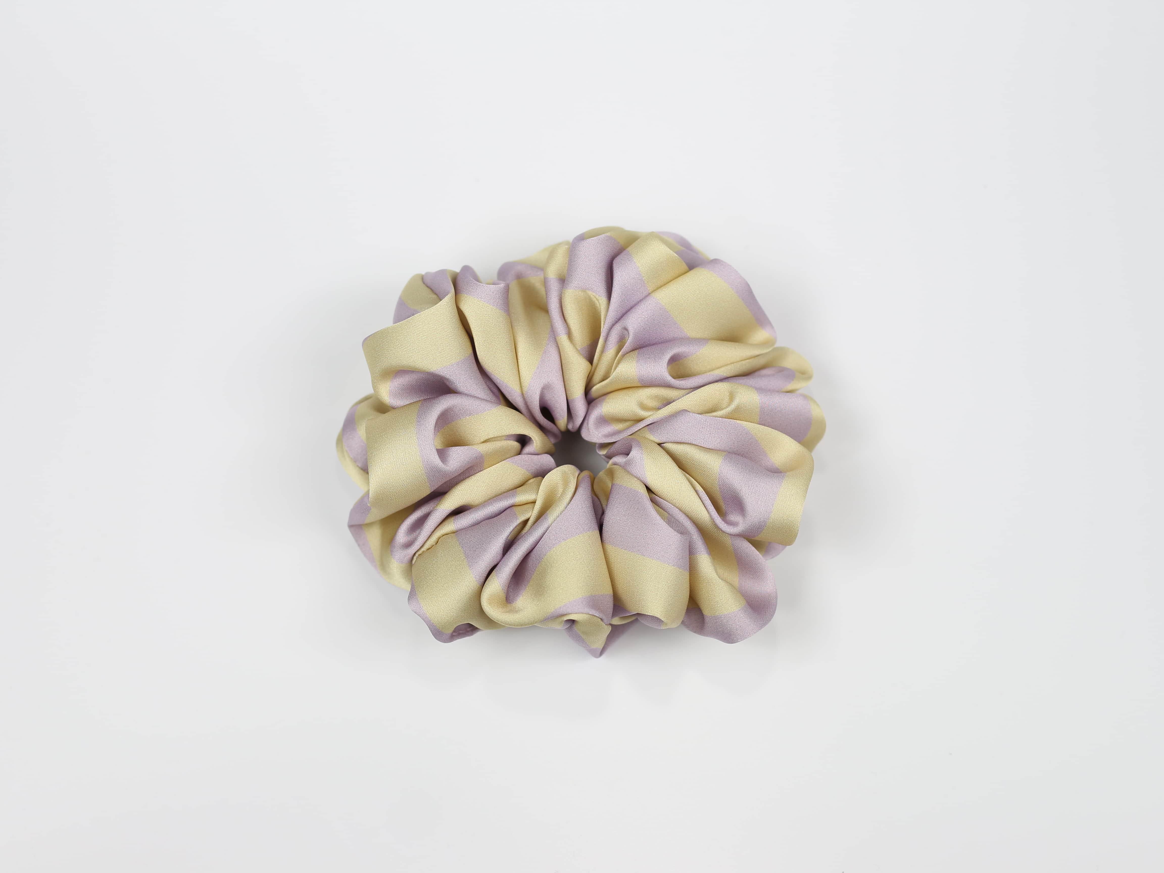 Scrunchie MAXI - liliowo-żółte paski