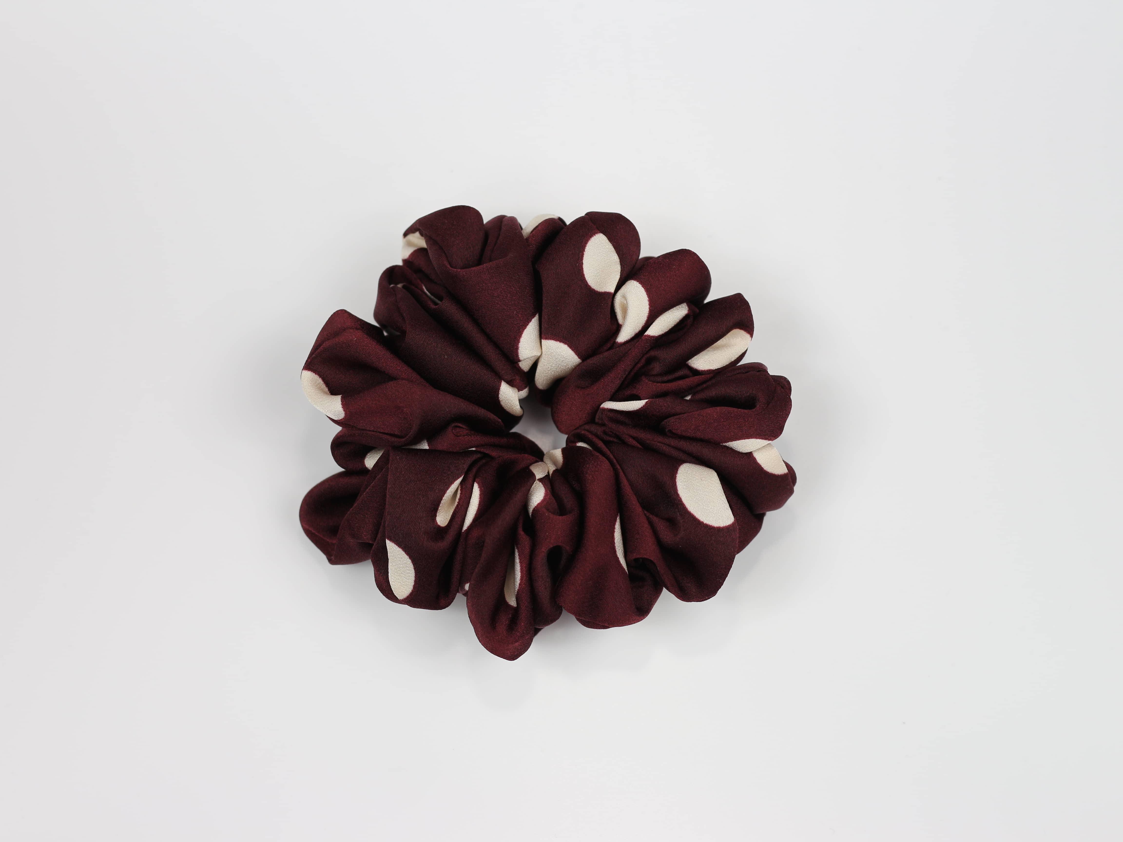 Scrunchie MAXI - bordowa w grochy