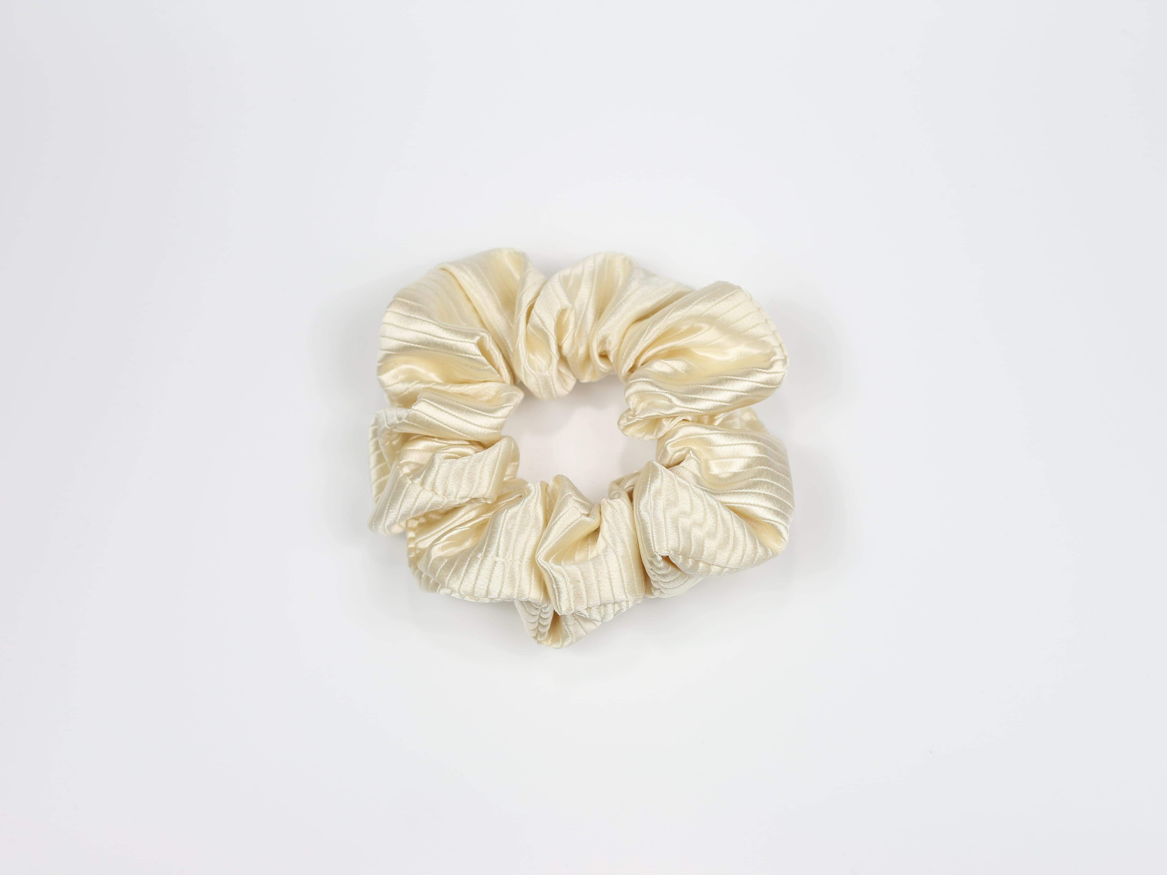 Jedwabna scrunchie STANDARD - ecru w prążki [OUTLET]