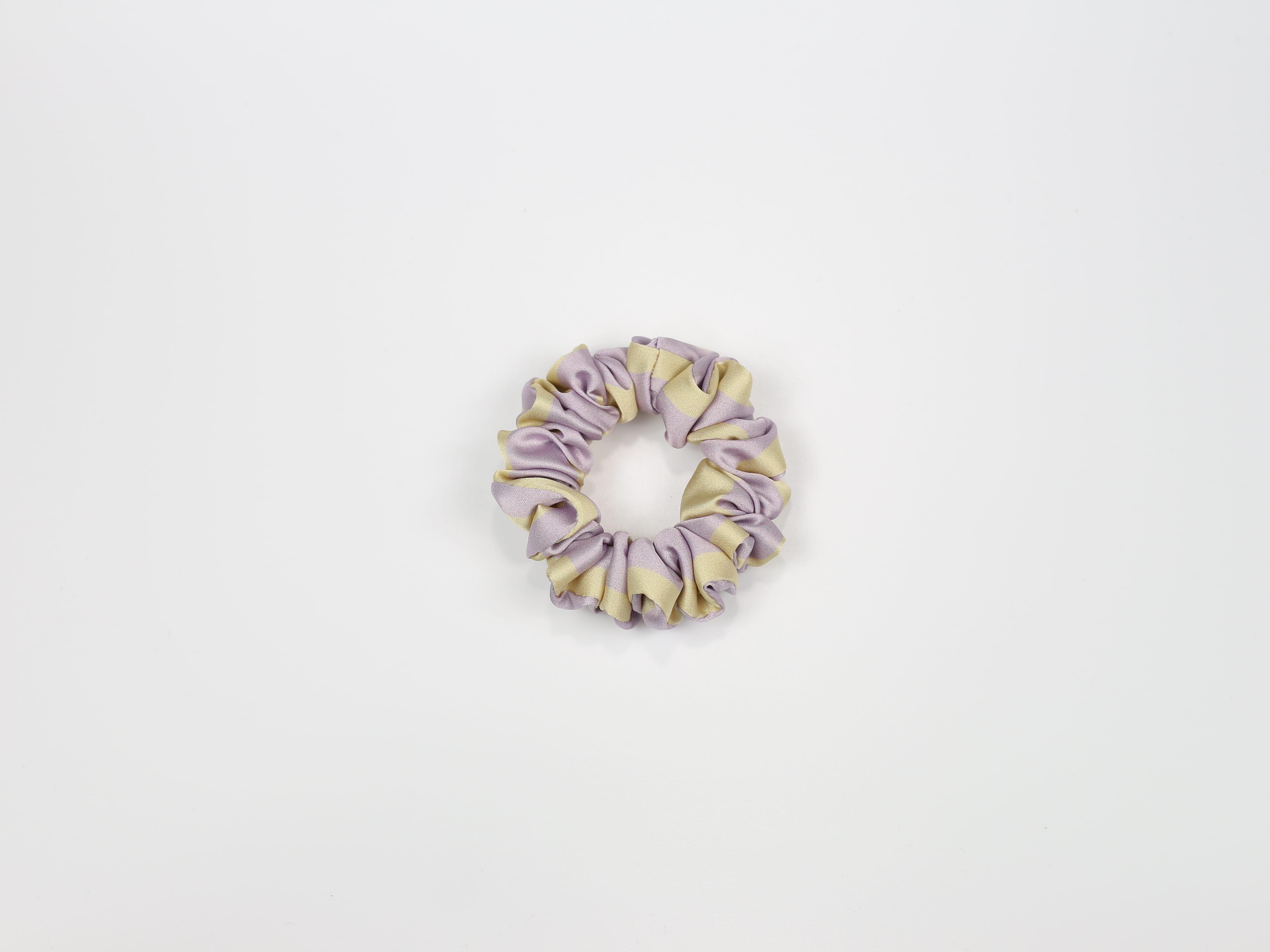 Scrunchie MINI - liliowo-żółte paski