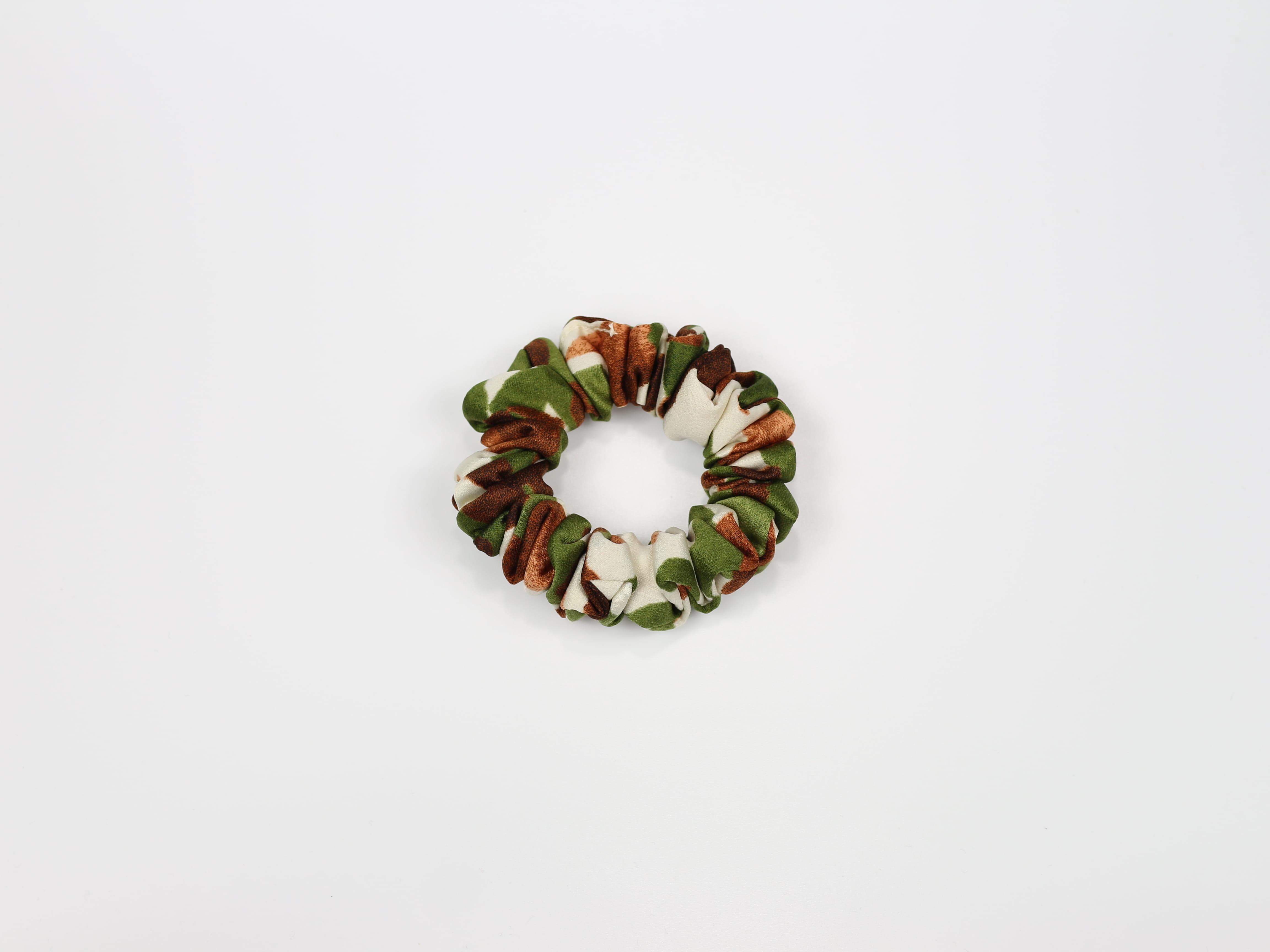 Scrunchie MINI - zielonobrązowe wzory