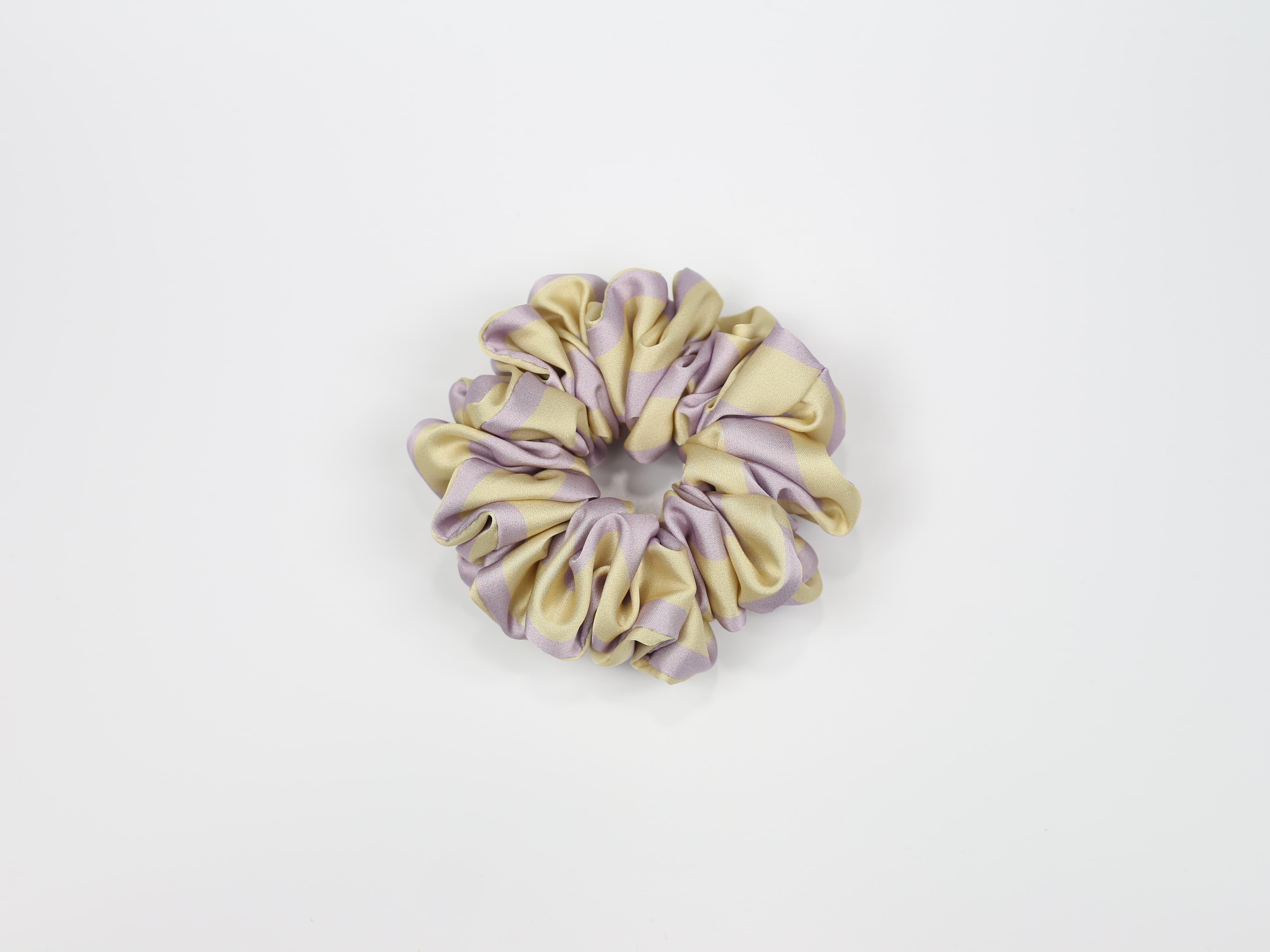 Scrunchie STANDARD - liliowo-żółte paski