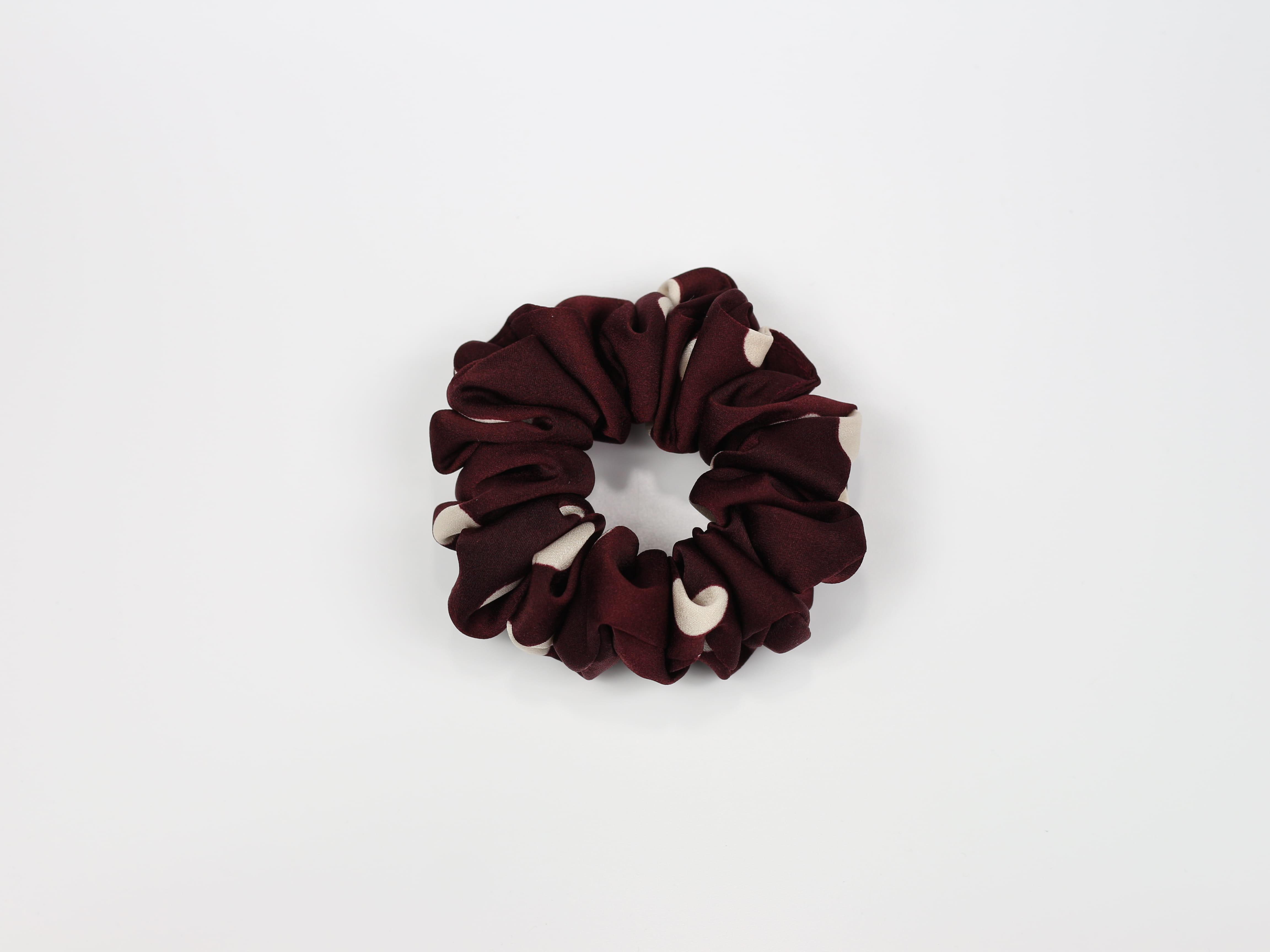 Scrunchie STANDARD - bordowa w grochy