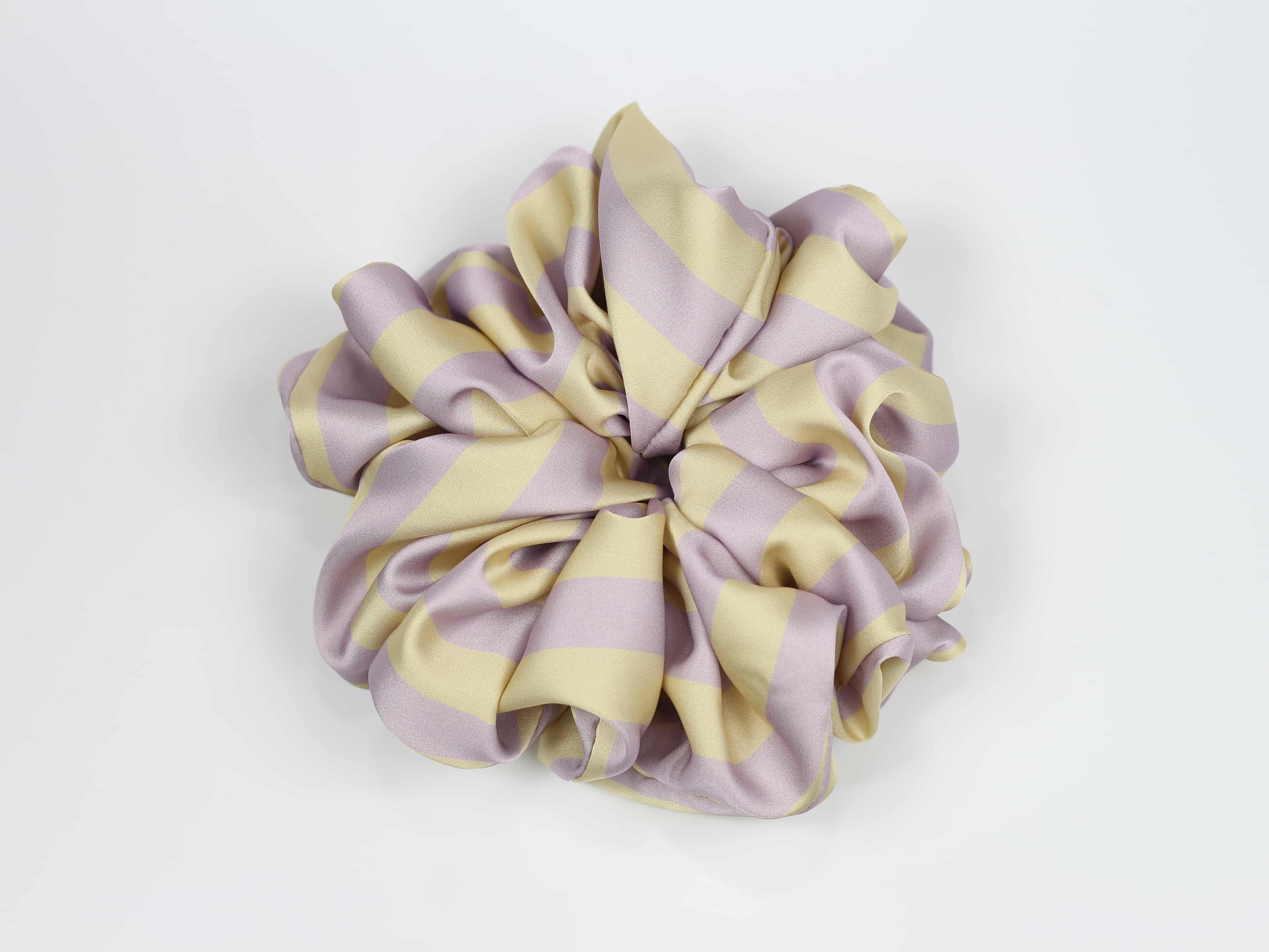 Scrunchie ULTRA - liliowo-żółte paski