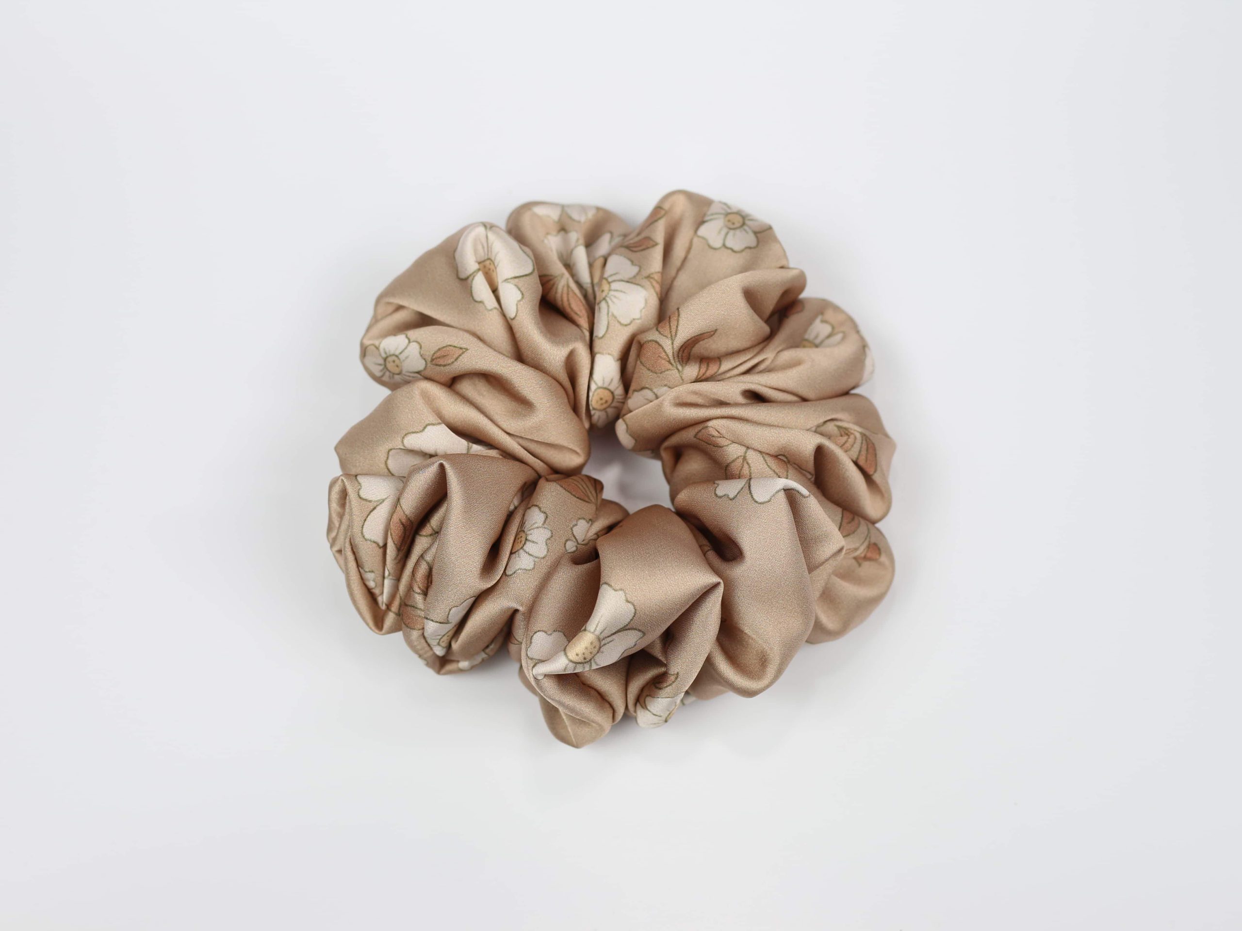 Scrunchie MAXI - kwiaty na beżowym tle