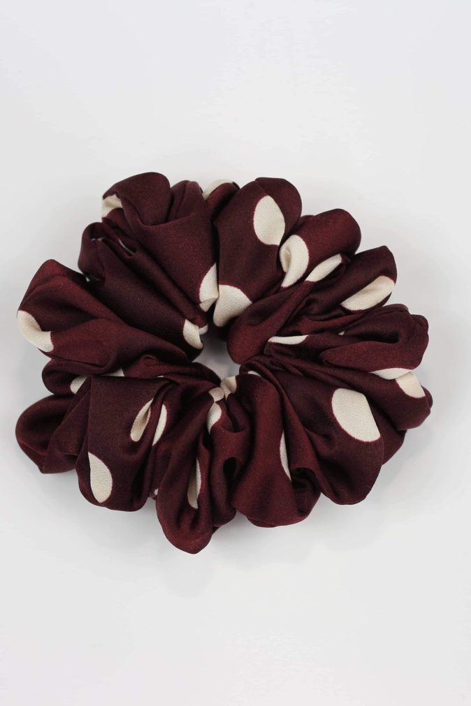 Scrunchie MAXI - bordowa w grochy