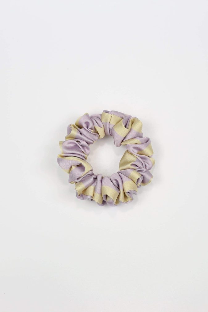Scrunchie MINI - liliowo-żółte paski