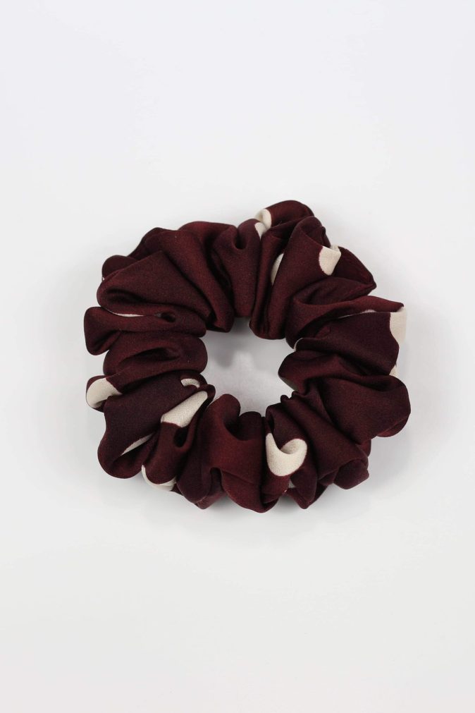 Scrunchie STANDARD - bordowa w grochy