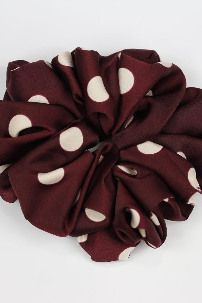 Scrunchie ULTRA - bordowa w grochy
