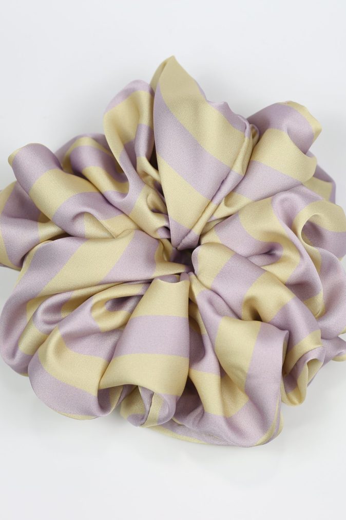 Scrunchie ULTRA - liliowo-żółte paski